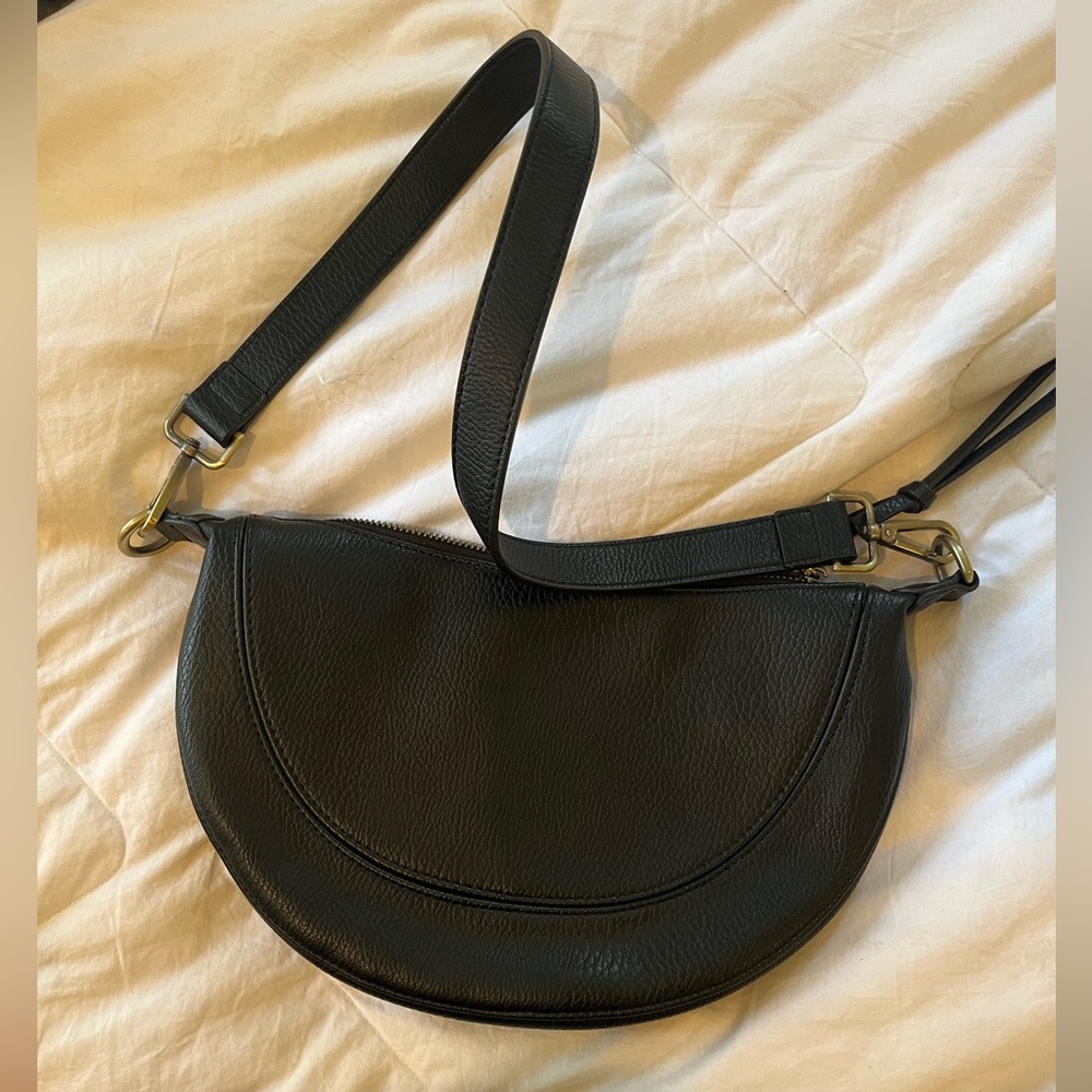 Black leather crossbody hobo bag